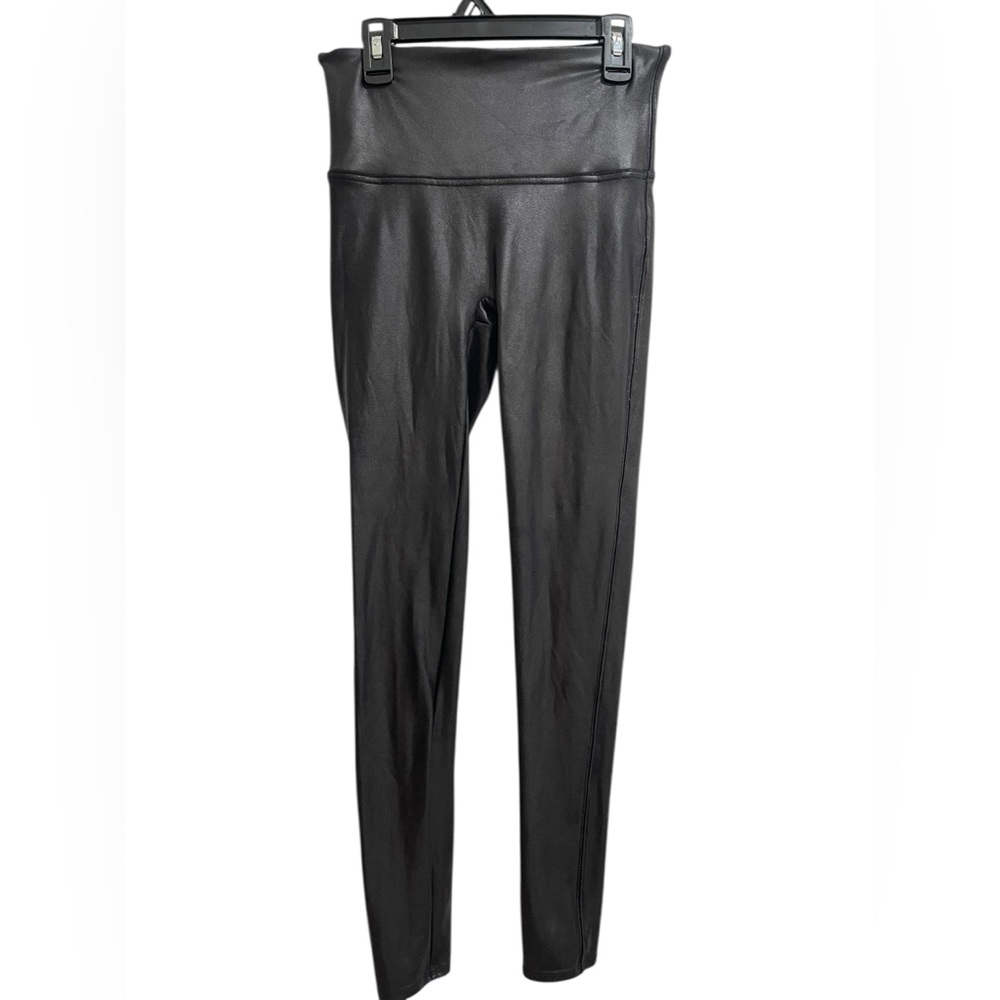 SPANX Black Coated Faux leather Leggings Size M